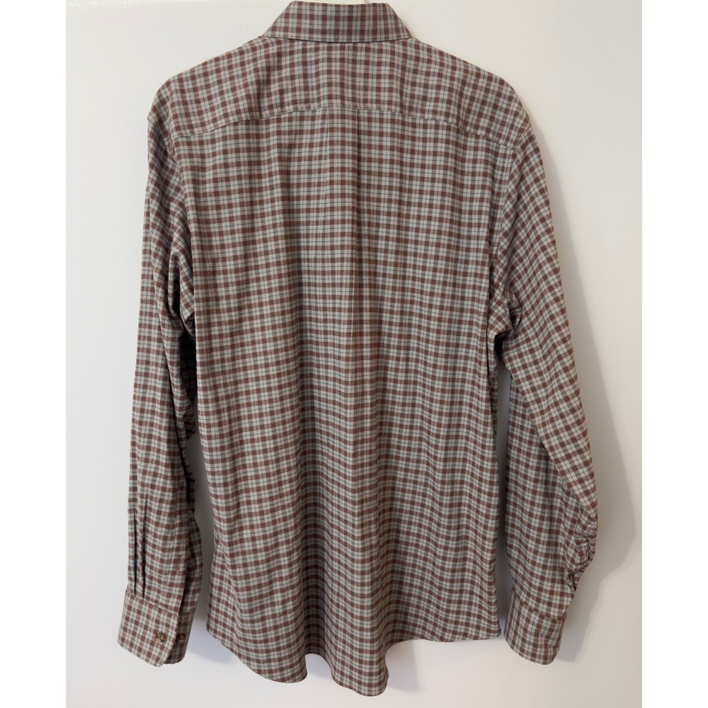 Genteal Plaid Button Down Shirt Long Sleeve Duck Logo L Brown Performance Prep - Picture 3 of 9